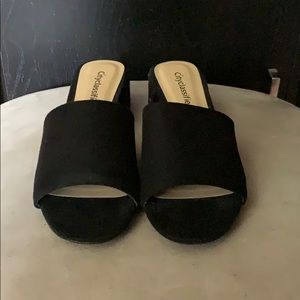 Chunky Heeled Black Suede Mule Sandals